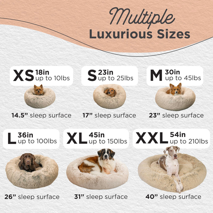 The Original Calming Donut Dog and Cat Bed in Shag Fur, Taupe, Extra Large, 45x45