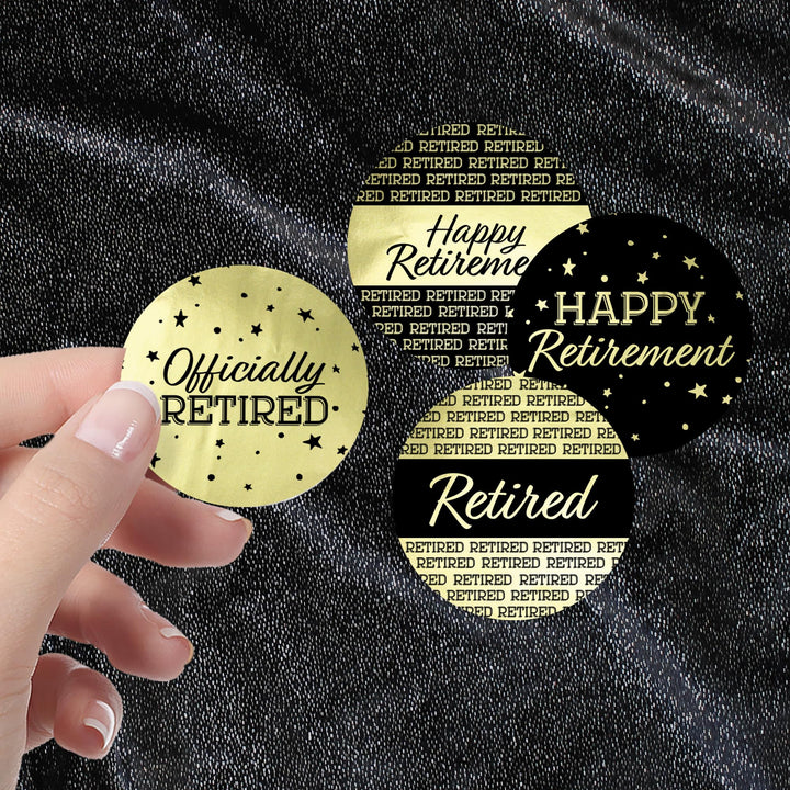 Black and Gold Retirement Party Favor Labels - 1.75 in Shiny Foil - 40 Stickers