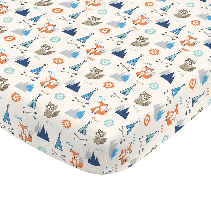 Aztec Mix & Match 100% Cotton Grey/Fox Fitted Crib Sheet, Navy, Orange, Aqua, Ivory