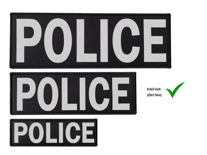 Police Patch with Hook and Loop (Gray-Reflective, 8.5x3 inch)