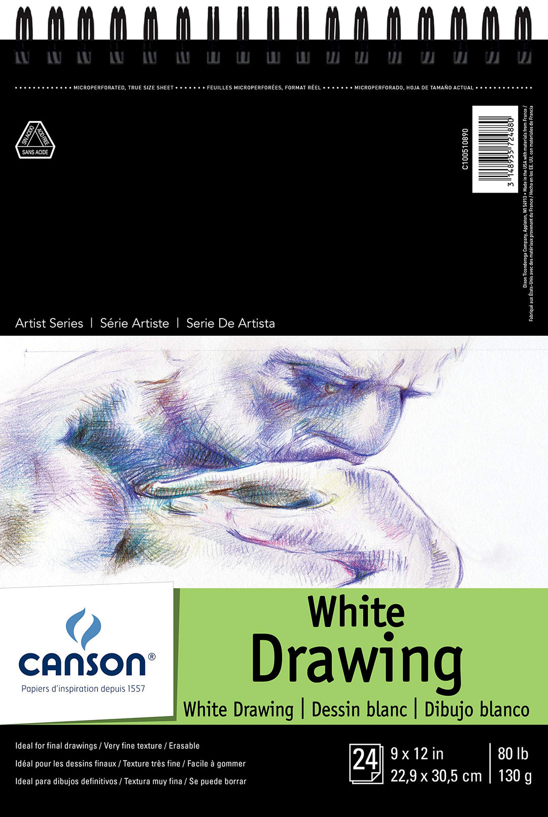 Artist Series Drawing Paper, Wirebound Pad, 9x12 inches, 24 Sheets (80lb/130g) - Artist Paper for Adults and Students - Charcoal, Colored Pencil, Ink, Pastel, Marker