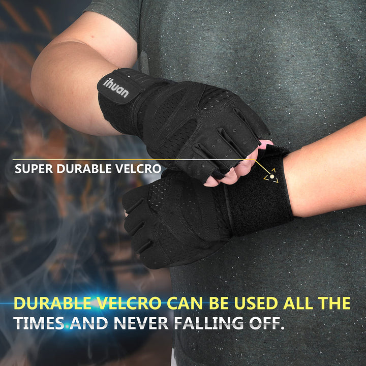 Ventilated Weight Lifting Gym Workout Gloves with Wrist Wrap Support for Men & Women, Full Palm Protection, for Weightlifting, Training, Fitness, Hanging, Pull ups