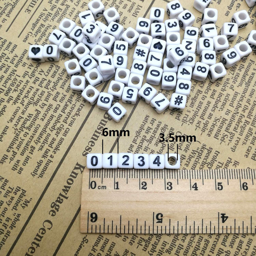 Amaney 400pcs White Acrylic Number Beads 6x6mm Mixed Number Beads Acrylic Plastic Cube Shape Loose Beads