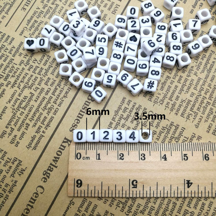 Amaney 400pcs White Acrylic Number Beads 6x6mm Mixed Number Beads Acrylic Plastic Cube Shape Loose Beads