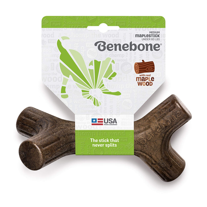 Maplestick Durable Dog Chew Toy for Aggressive Chewers, Real Maplewood, Made in USA, Medium