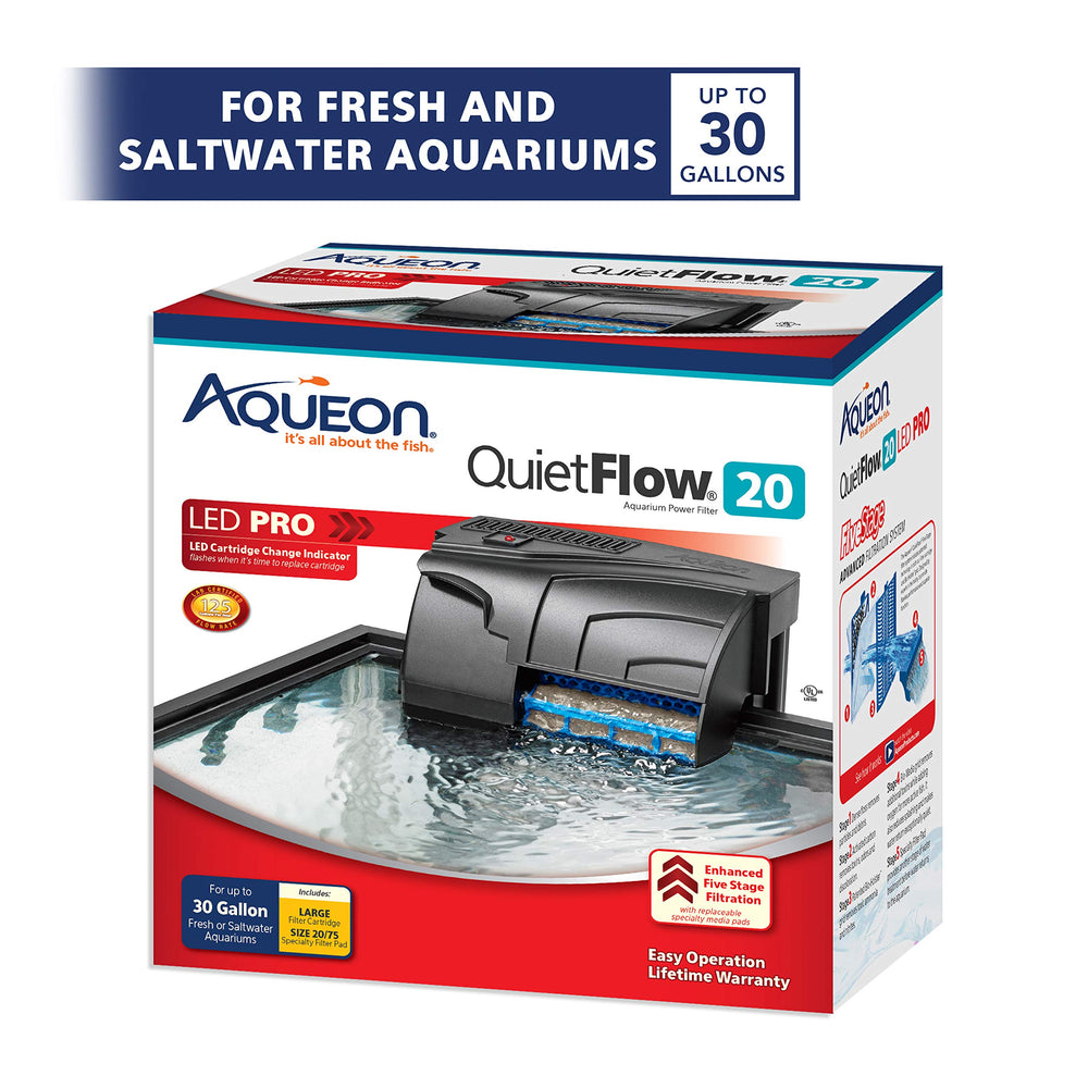 QuietFlow 20 LED PRO Aquarium Fish Tank Power Filter For Up To 30 Gallon Aquariums