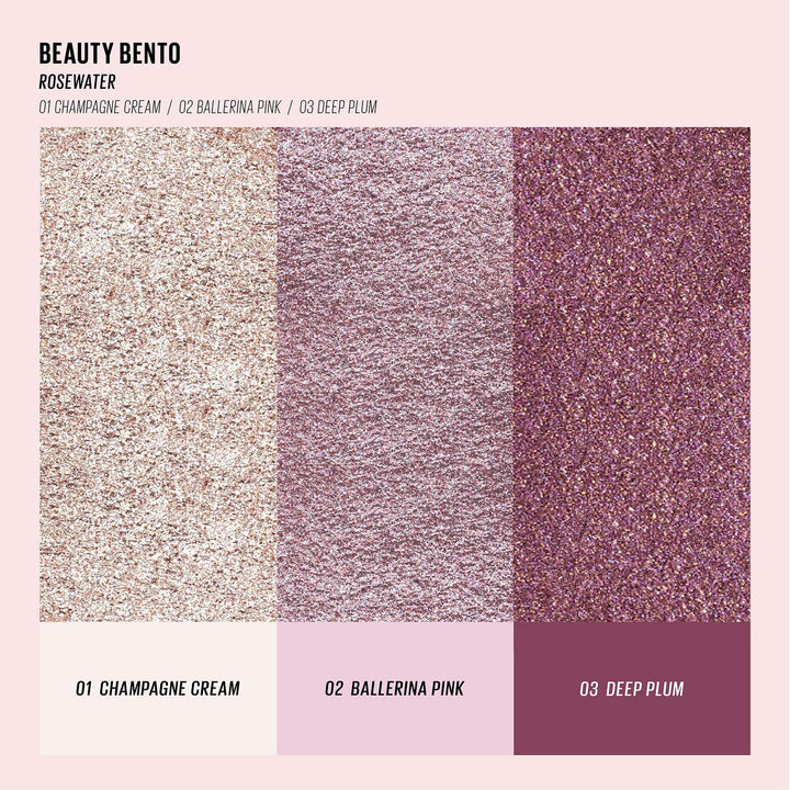 Beauty Bento Collection - Bouncy Eyeshadow Trio | Plum Rosy Tones, Travel Size, 01 Rosewater, 2019 Allure Best of Beauty Award, 0.03 Oz