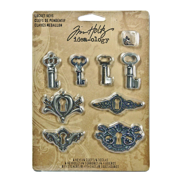 Metal Locket Keys with Fasteners, 4 Keys and 4 Keyholes per Pack, Various Sizes, Antique Finishes, TH92822