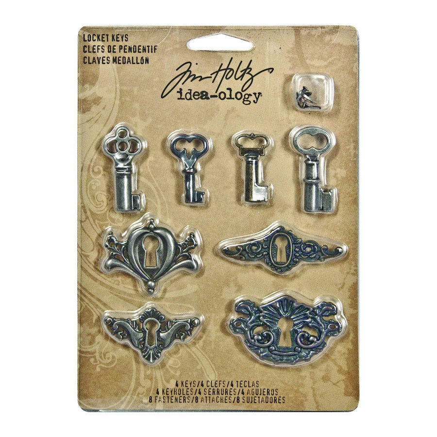 Metal Locket Keys with Fasteners, 4 Keys and 4 Keyholes per Pack, Various Sizes, Antique Finishes, TH92822
