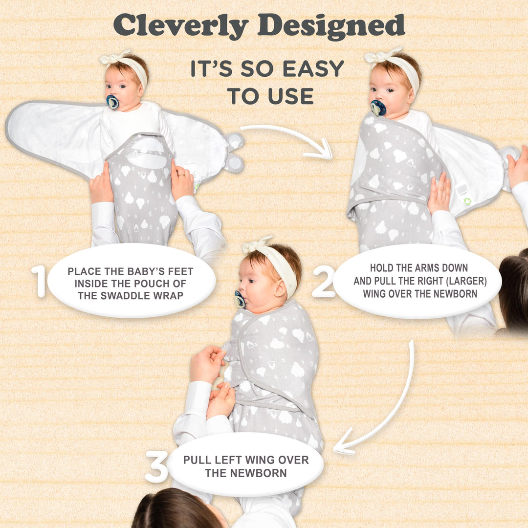 Swaddles for Newborns - 3 Pack Organic Baby Swaddles for 0-3 Months - Baby Swaddle Sleep Sack - Infant Sleeping Swaddle Sack - Adjustable Swaddle Blanket Wrap Boy Girl (White Grey)