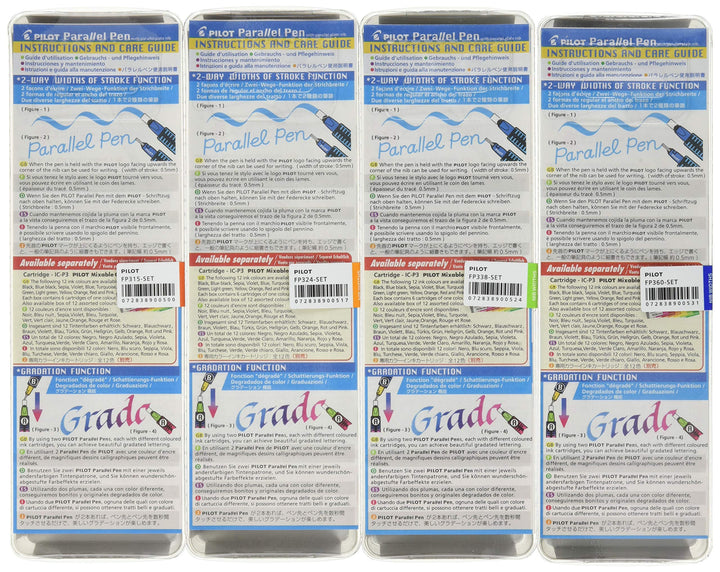 PILOT Parallel Calligraphy Pen Set, 1.5 mm, 2.4 mm, 3.8 mm and 6 mm with Bonus Ink Cartridge (P9005SET)