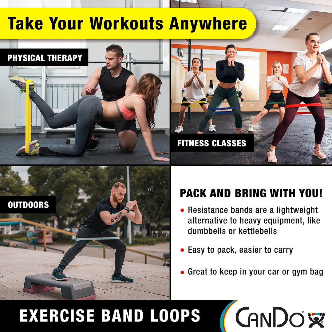 CanDo Exercise Band Loop Exerciser Full Body Set Silver 10 15 30 Inch Blue 10 /15/30 Inch
