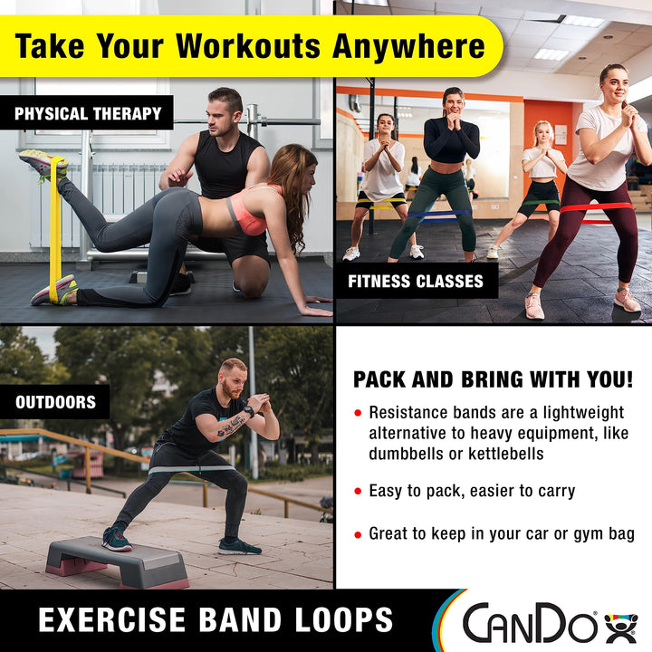 CanDo Exercise Band Loop Exerciser Full Body Set Silver 10 15 30 Inch Blue 10 /15/30 Inch