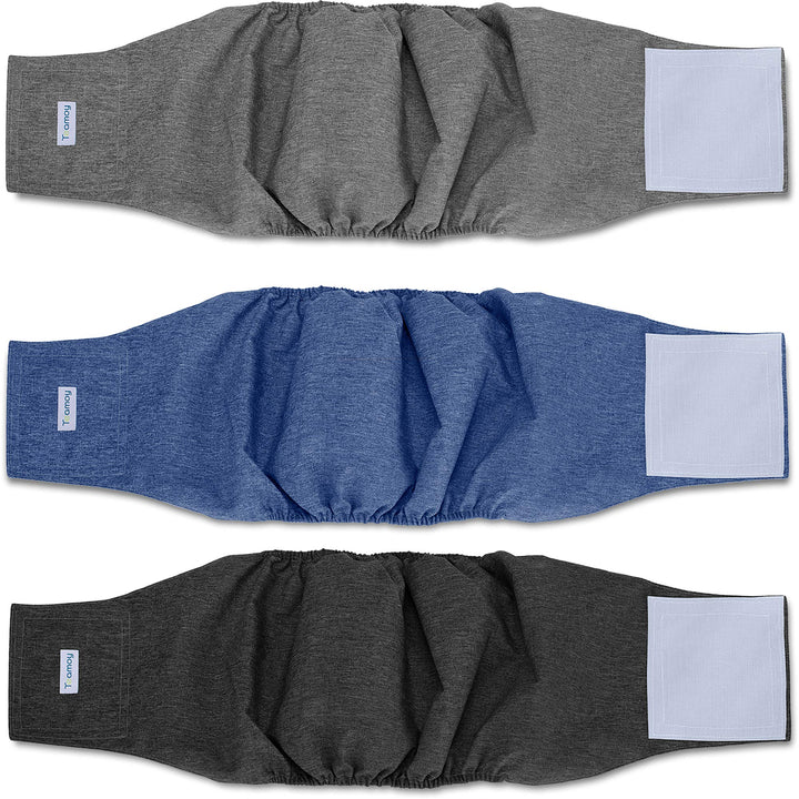 3pcs Reusable Wrap Diapers for Male Dogs, Washable Puppy Belly Band (2XL, 29-34 Waist, Black+ Gray+ Blue)