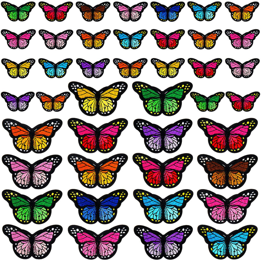 60pcs Butterfly Iron on Patches, 2 Size Embroidered Sew Applique Repair Patch