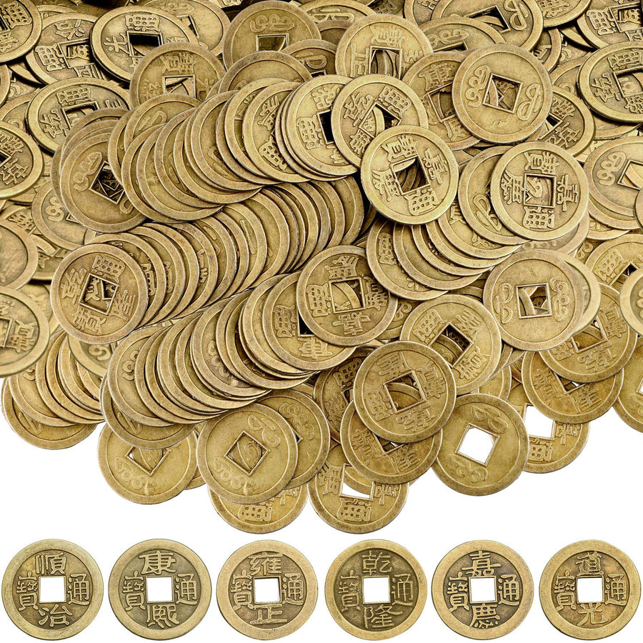 100 Pieces Chinese New Year Feng Shui Coins Good Luck Fortune Coin I-Ching Coins for Health and Wealth (0.8 Inch)