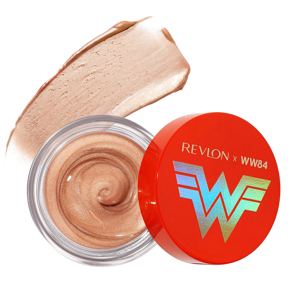 x WW84 Wonder Woman Liquid Armor Glow Pot, Glossy Eye and Face Jelly Highlighter, in Champagne, 001 Golden Lasso, 0.24 oz