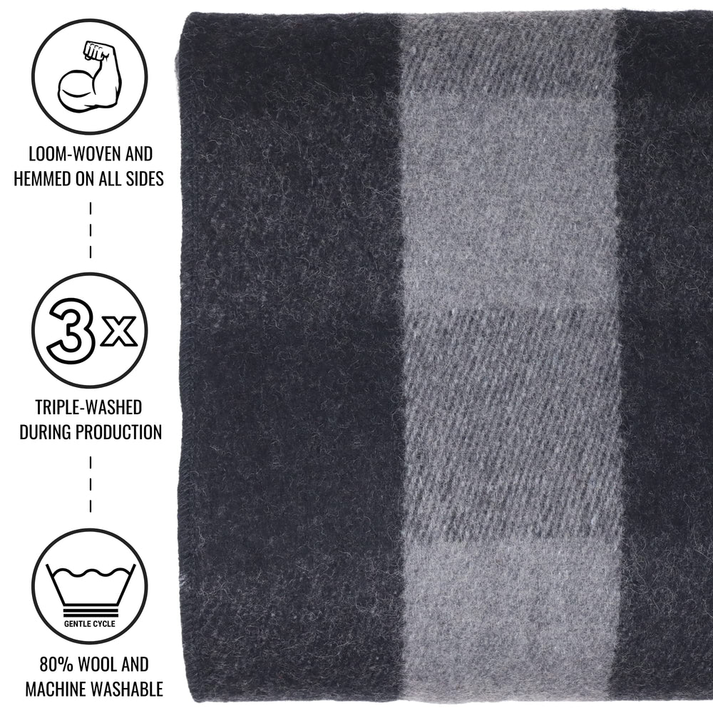 Backwoods Wool Blanket - 4.5lbs, Warm, Heavy, Washable, Large | Great for Camping, Outdoors, Survival & Emergency Kits (Gray Buffalo)