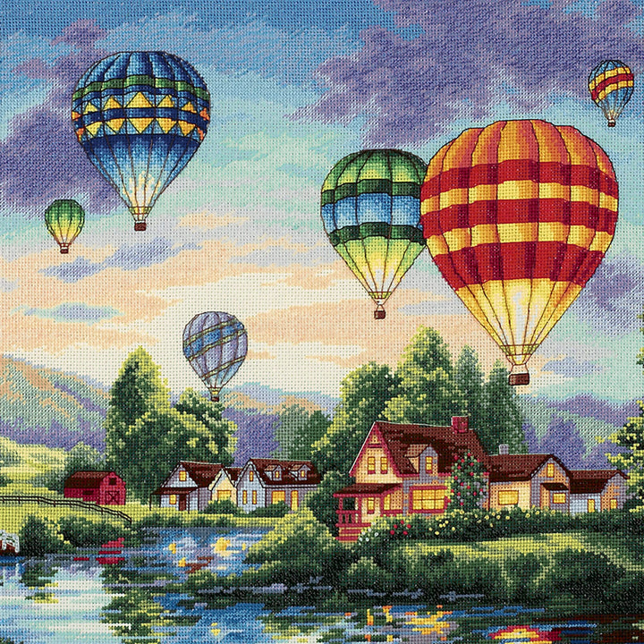 35213 Gold Collection Hot Air Balloon Advanced Counted Cross Stitch Kit, 18 Cnt. Ivory Aida, 12'' x 16''