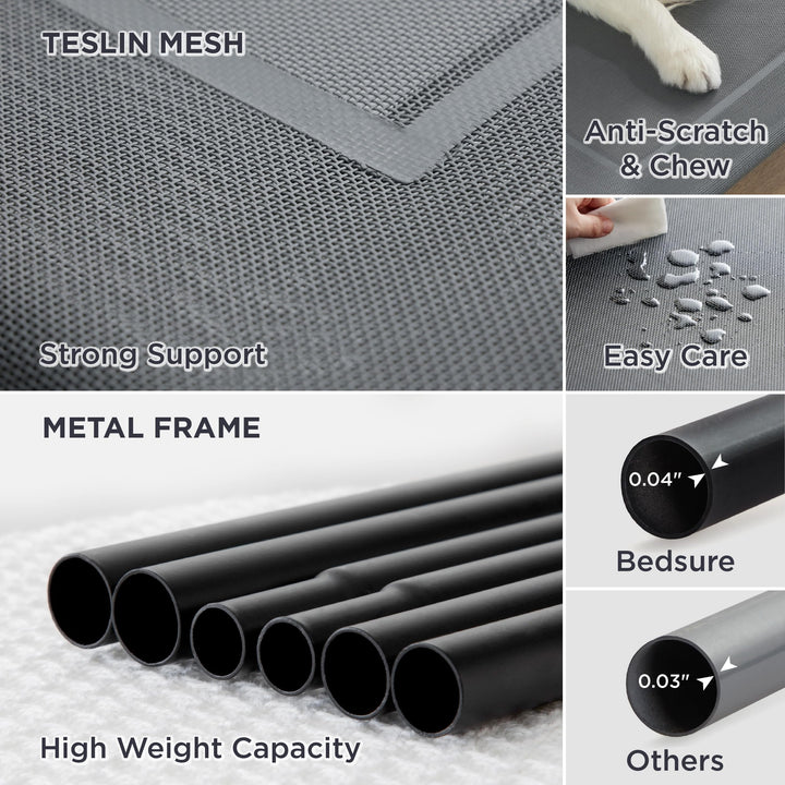 Medium Elevated Cooling Outdoor Dog Bed - Raised Cots for Medium Dogs, Portable Indoor & Outdoor Pet Hammock Bed with Skid-Resistant Feet, Frame with Breathable Mesh, Grey, 43 inches