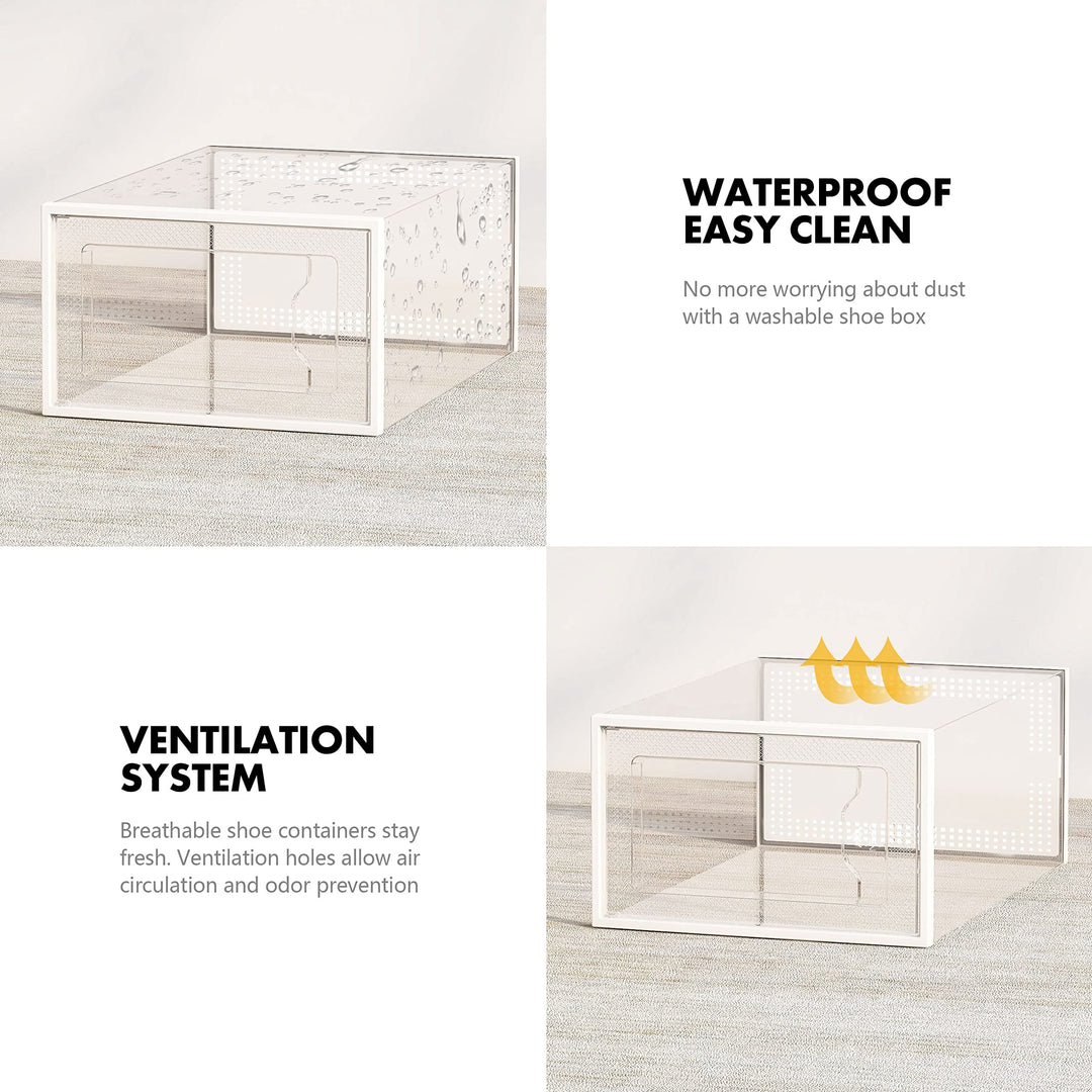 Large 12 Pack Shoe Storage Box, Black Plastic Stackable Shoe Organizer for Closet, Space Saving Foldable Sneaker Containers Bins Holders Racks (Obsidian Black)