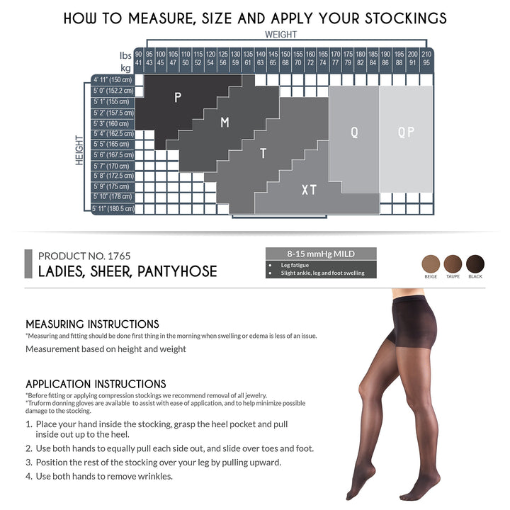 Truform Women's 8-15 mmHg Mild Sheer Compression Pantyhose, Beige, Queen Plus