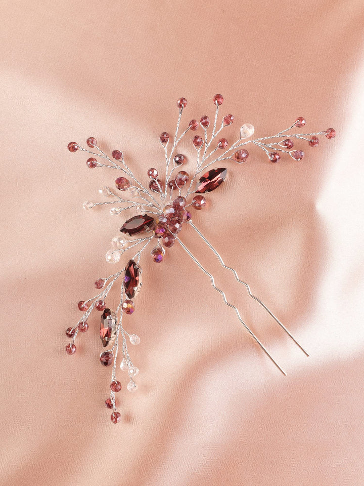 Purple Silver Hair Piece for Wedding Brides Women Bohemia Handmade Crystal Hair Accessory (Purple)