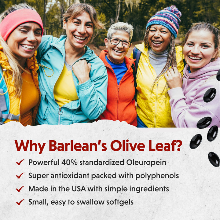 Barlean's Olive Leaf Complex Softgels Immune Support Supplement with 90 mg Oleuropein Antioxidants, Concentrated Heart Health and Immunity Booster Pills, 120 Count