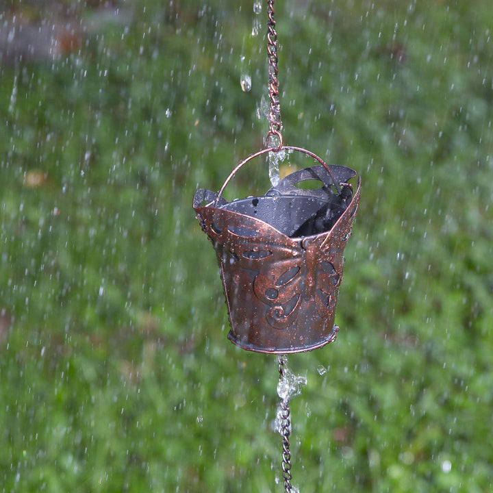 Iron Butterfly Decorative Rain Chain for Gutters | Unique Downspout Extension Home Décor | Rainwater Diverter with Rain Collector Cups is an Excellent Gift Idea for Housewarming, Birthday