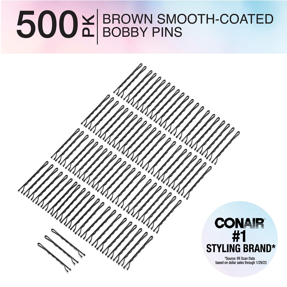 Bobby Pins In Tub, Brown, 500 Pack