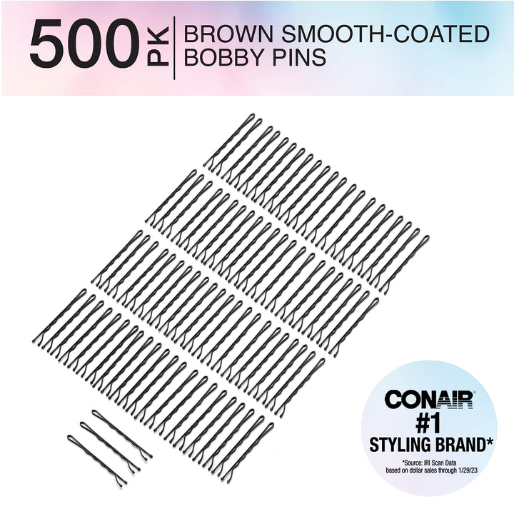 Bobby Pins In Tub, Brown, 500 Pack