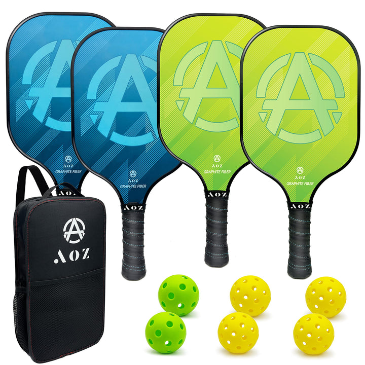 Pickleball Paddles Set of 4, Graphite Face Pickleball Paddles with Honeycomb Core and Premium Comfort Grip, Equipment with 6 Balls, Pickle-Ball Racquet with1 Portable Bag for Men and Women