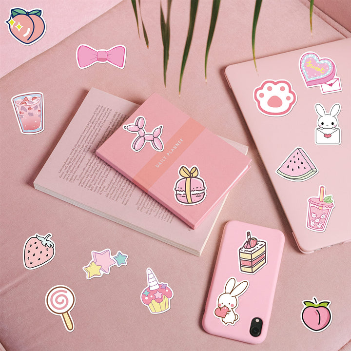 Kawaii Stickers for Water Bottles - 100Pcs Cute Vsco Aesthetic Stickers Purple Stickers Laptop Stickers for Kids Teens Girls (Pink&Purple)