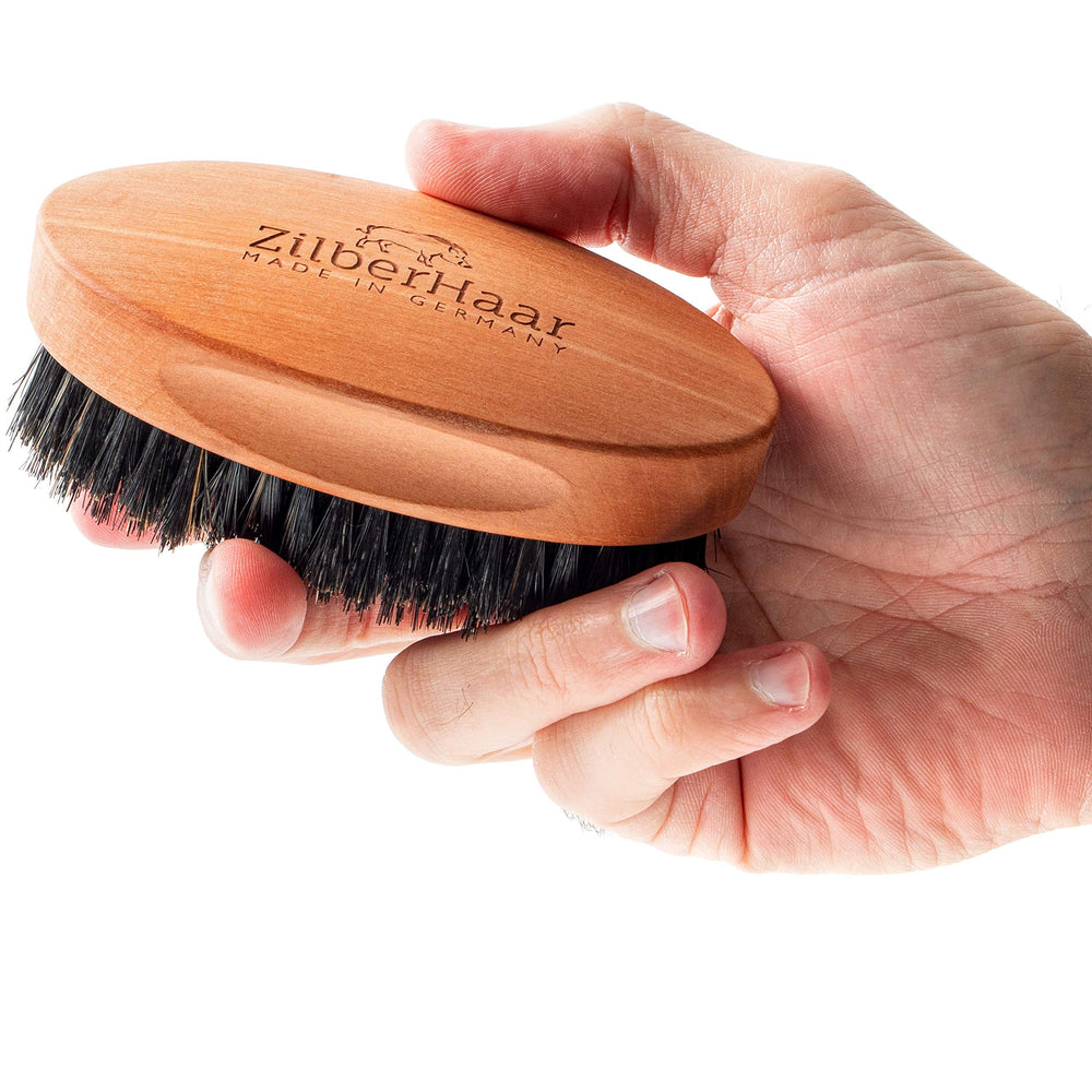 - Men's Slanted Bristle Hair and Beard Brush - Natural Boar and Pearwood Military Style