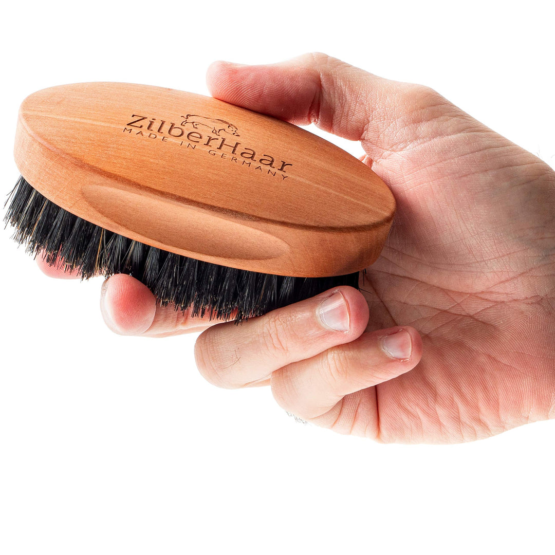- Men's Slanted Bristle Hair and Beard Brush - Natural Boar and Pearwood Military Style