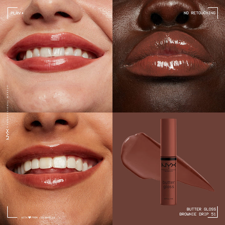 PROFESSIONAL MAKEUP Butter Gloss Brown Sugar, Non-Sticky Lip Gloss - Brownie Drip (Deep Brown)