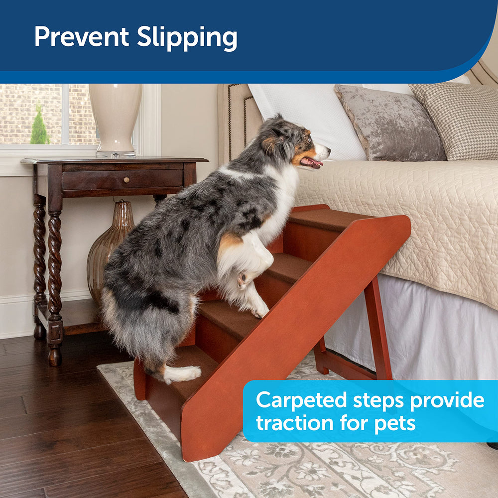 CozyUp Folding Wood Pet Steps - Dog and Cat Stairs - Lightweight Durable Wooden Frame Supports up to 200 lb - Side Rails and Non-Slip Feet Provide Added Security - 20 inches