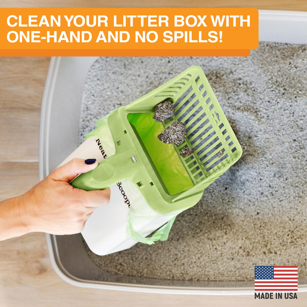 - Neater Scooper Mess-Free Cat Litter Scoop - Scoop to Bag Spill-Proof Kitty Litter Sifter System with Waste Bin - Includes 60 Refill Bags, Green
