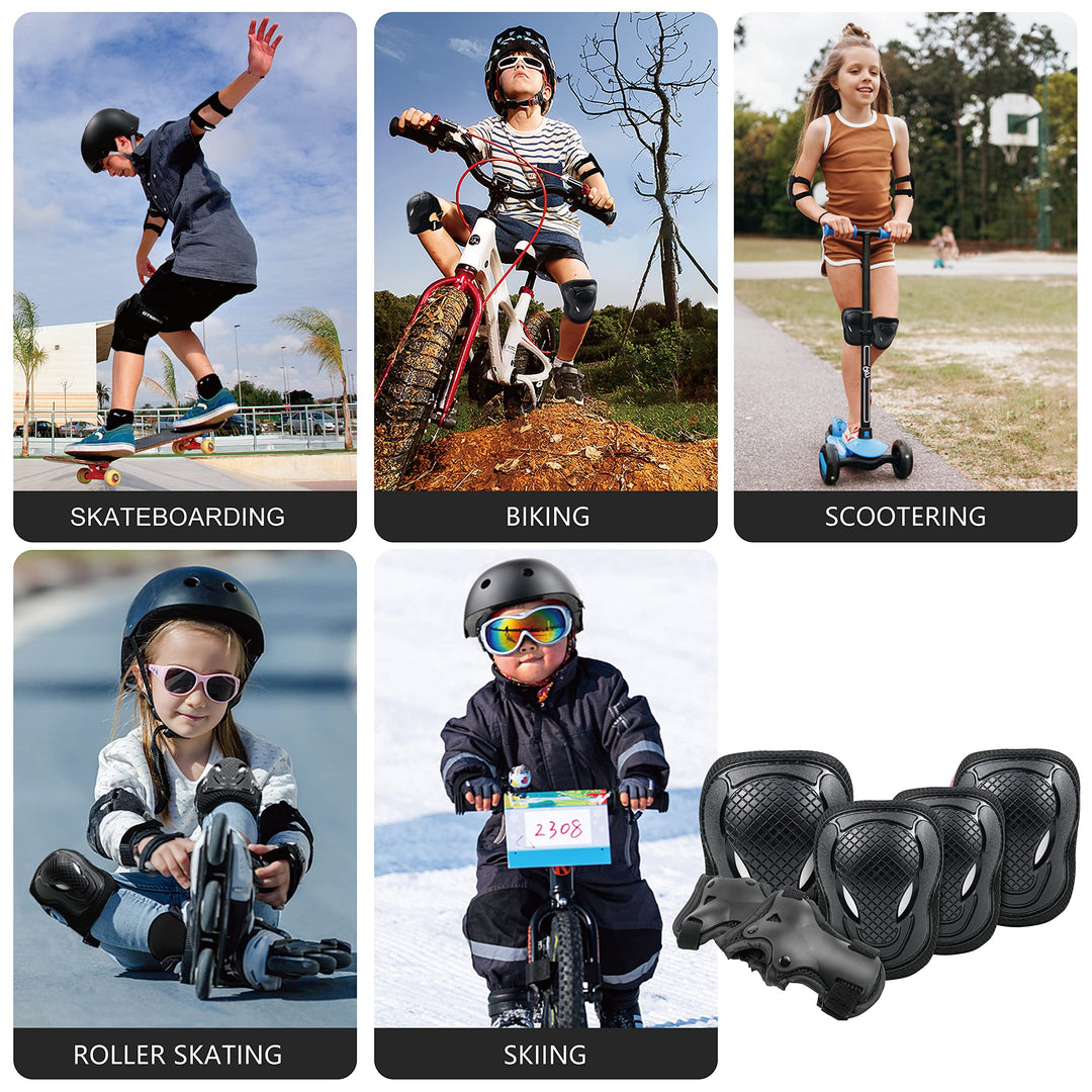 Knee Pads for Kids Knee Pads and Elbow Pads 6 in 1 Protective Gear Set with Wrist Guard for Boys Girls Skateboarding Inline Roller Skating Cycling Scooter(Black)