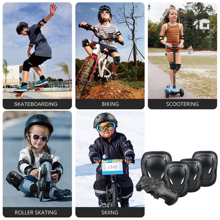 Knee Pads for Kids Knee Pads and Elbow Pads 6 in 1 Protective Gear Set with Wrist Guard for Boys Girls Skateboarding Inline Roller Skating Cycling Scooter(Black)