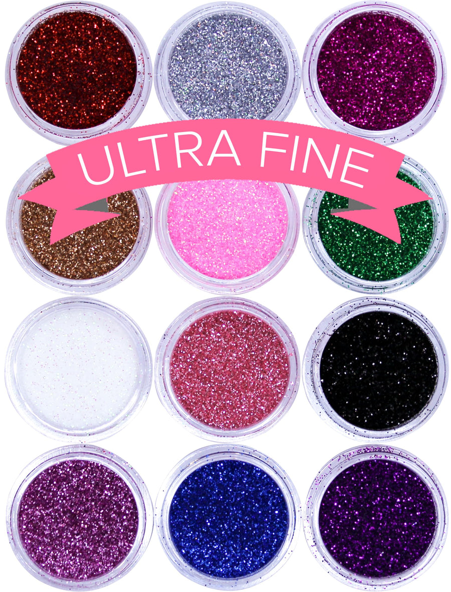 12 x NAIL ART GLITTER POTS COLOURED FINE DUST POWDER FOR ALL NAIL ART, FACE, BODY and HAIR DECORATION AND DESIGN