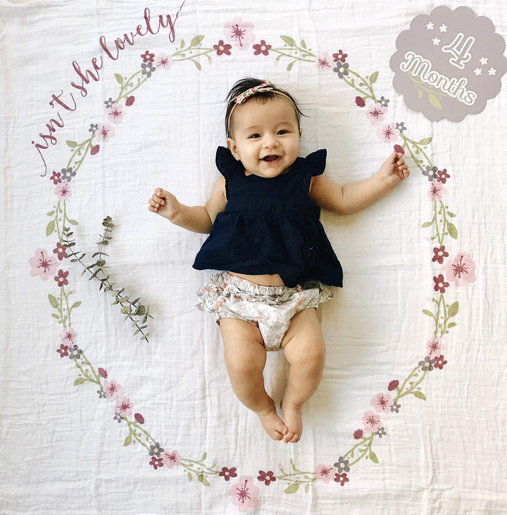 Baby’s First Year Milestone Blanket and Card Set | 40in x 40in (Isn't She Lovely)