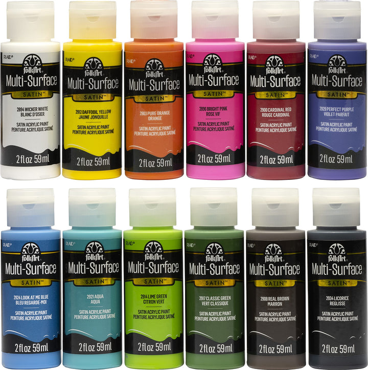 PROMO830 Multi Satin Finish Acrylic Craft Paint Set Designed for Beginners and Artists, Non-Toxic Formula That Works on All Surfaces, 2 oz, 2 Fl Oz (Pack of 12), 12 Colors May Vary, 24