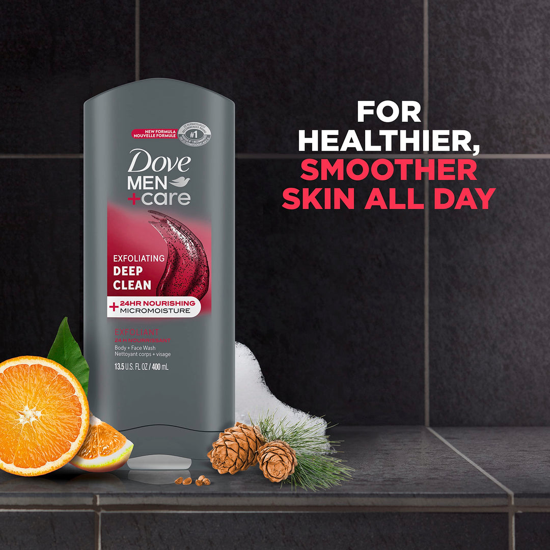 Body and Face Wash Exfoliating Deep Clean Body Wash for Men with 24-Hour Nourishing Micromoisture Technology, 13.5 oz