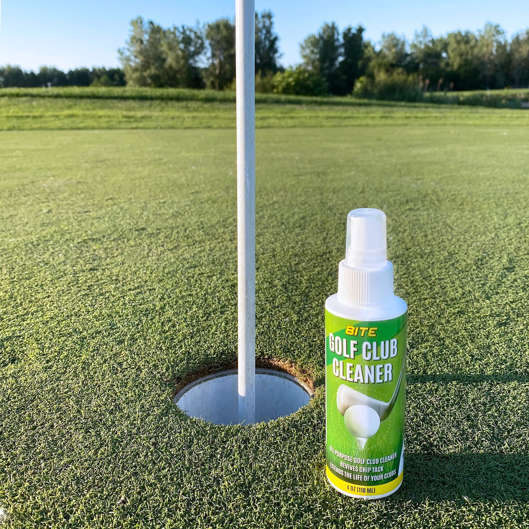 Bite Golf Club and Grip Cleaner | Keeps Clubs, Irons, and Drivers Clean | Use With Cloth, Brush, or Bottle Brush Refill | Restore Grip Tack
