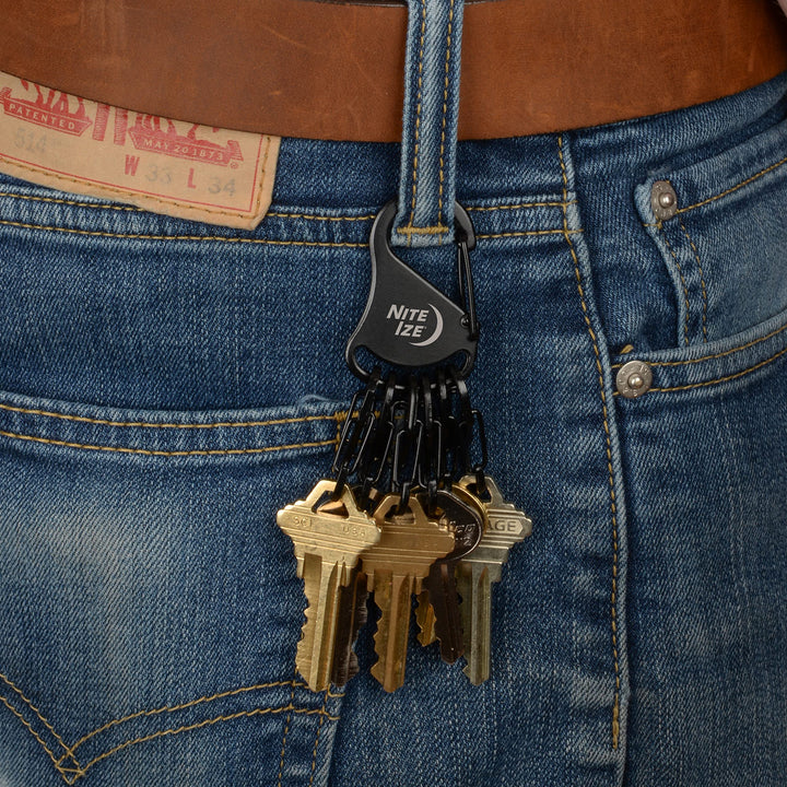 KeyRack Steel S-Biner - Key Carabiner Organizer with 6 S-Biners - Keychain Accessories to Hold Keys Securely and Separately - Black