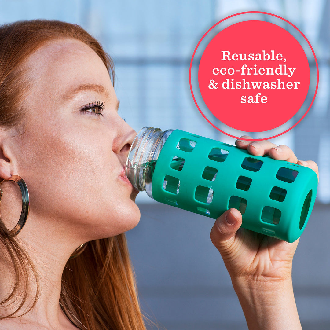 Silicone Glass Water Bottle Sleeves - 6-Pack of Protective Holders 16-18 oz Capacity - Anti-Slip Protection for Beverage Containers - Insulating Carriers for Smoothies and Juices (Ocean Blues)