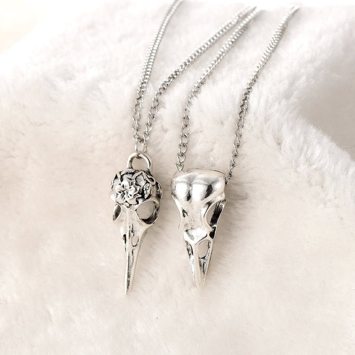 2pcs Tibetan Silver Phantom Personality Women's Raven Bird Skull Necklace Alloy 25 Inches Chain …