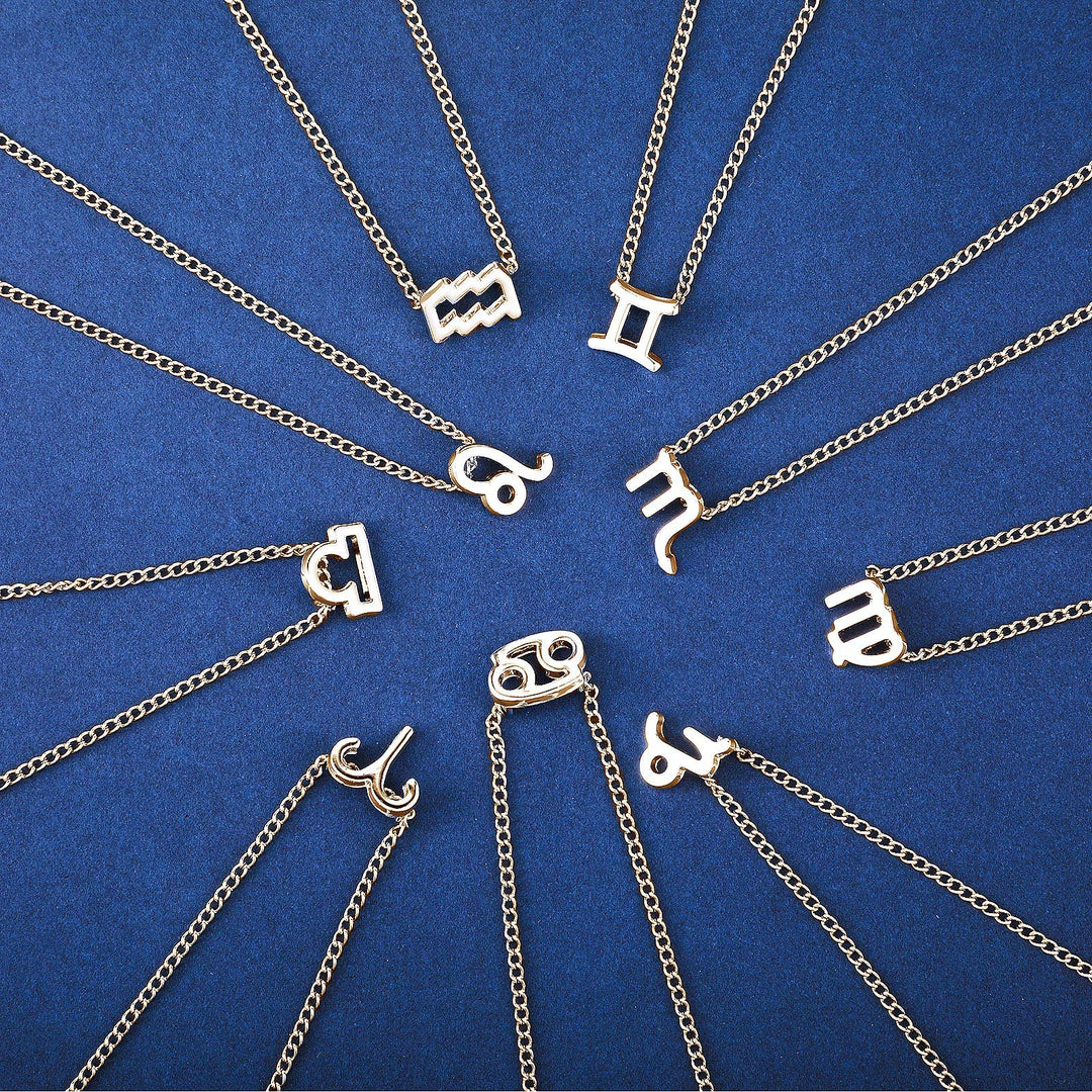 96 Pieces Zodiac Theme Charm Set Includes 48 Pieces Zodiac Theme Sign Letter Word Pendant and 48 Pieces Zodiac Charm Necklace Display Cards for Jewelry, Necklace, Bracelet Making (Gold)