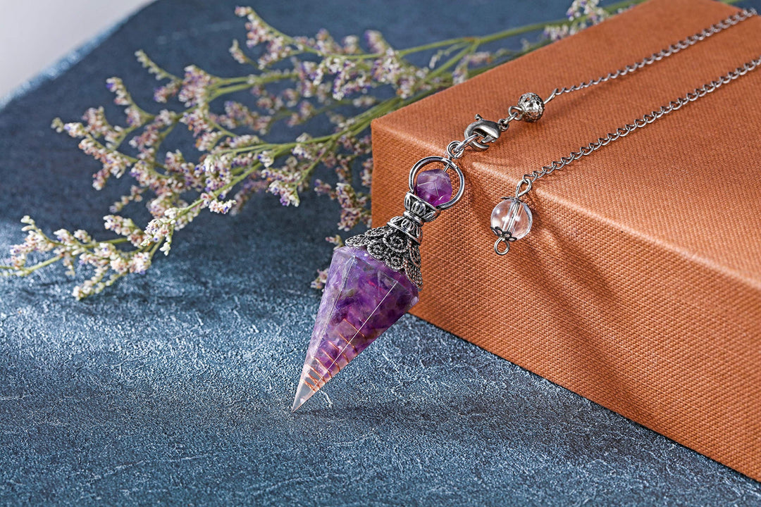 6 Facet Hexagonal Point Pendant Pendulum for Reiki Wicca Dowsing Balancing Spiritual Resin Gemstone Crystal Amethyst Pendulums Necklace